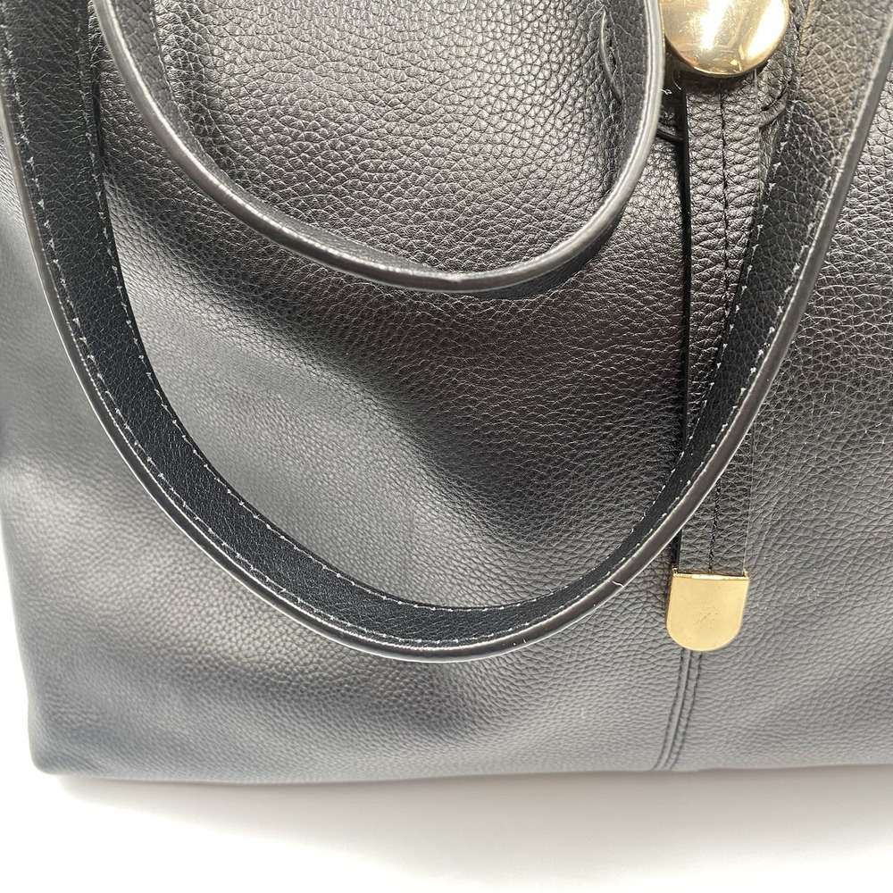 Stella & Max Leather Tote Hand Bag Purse BLACK Top  Zipper Gold Accents - Picture 7 of 9